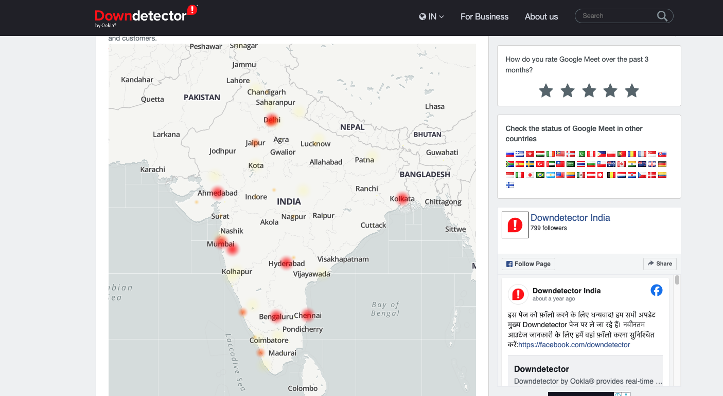 Google Meet down in several cities in India.