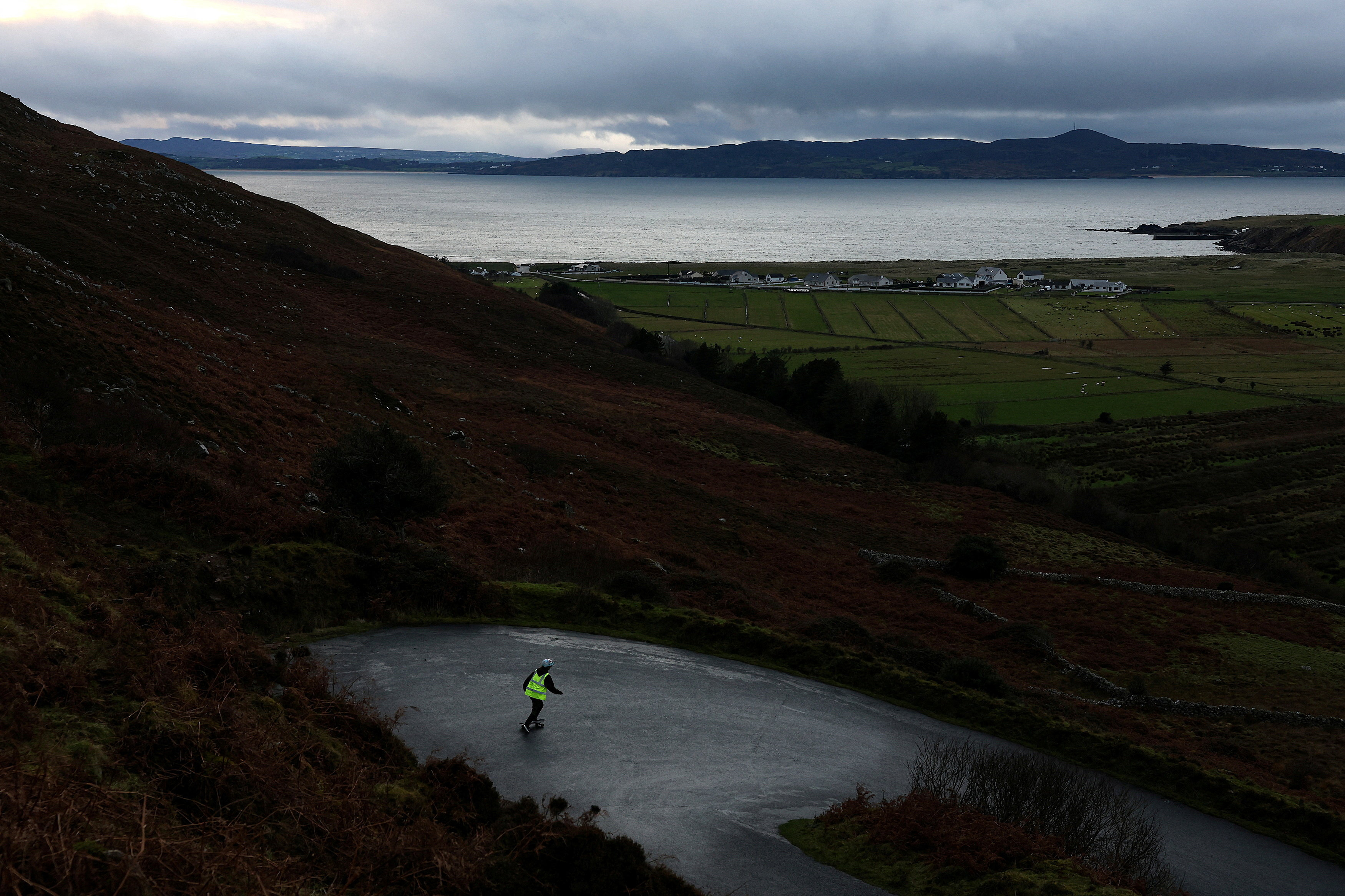 Becky Gilmour, 26, skates down the Mamore Gap in County Donegal.