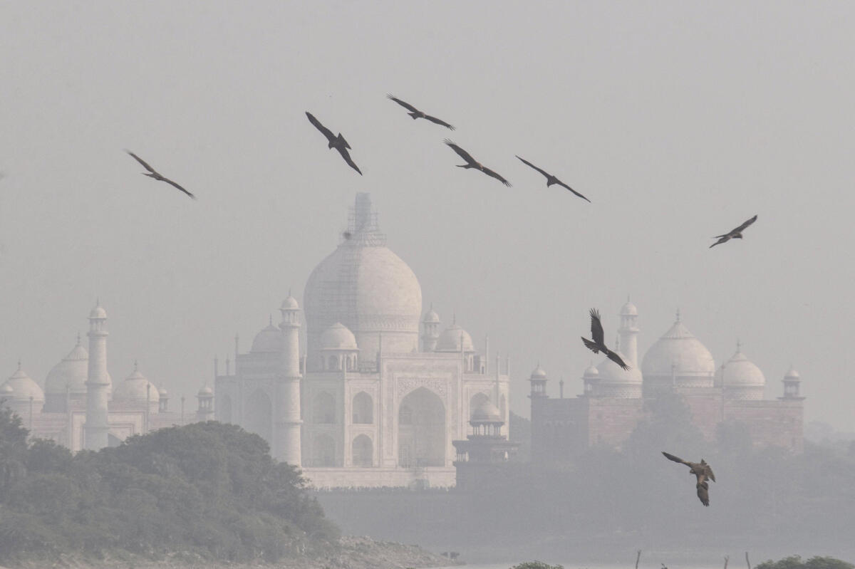 A thick layer of smog engulfs the Taj Mahal, in Agra, Uttar Pradesh
