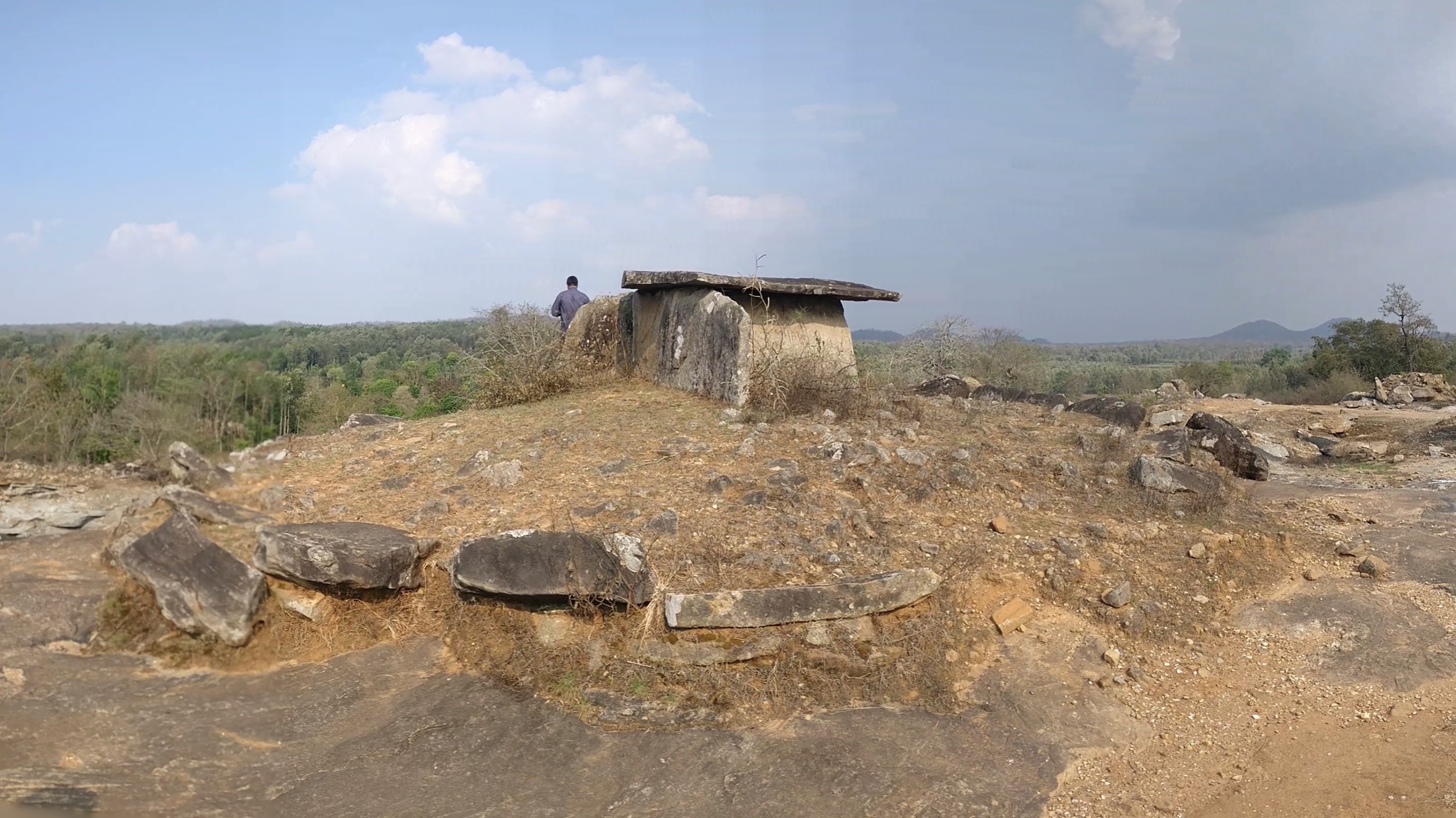One of the dolmens surrounded by a cairn and stone circle at Morikallu Betta. Photo by author