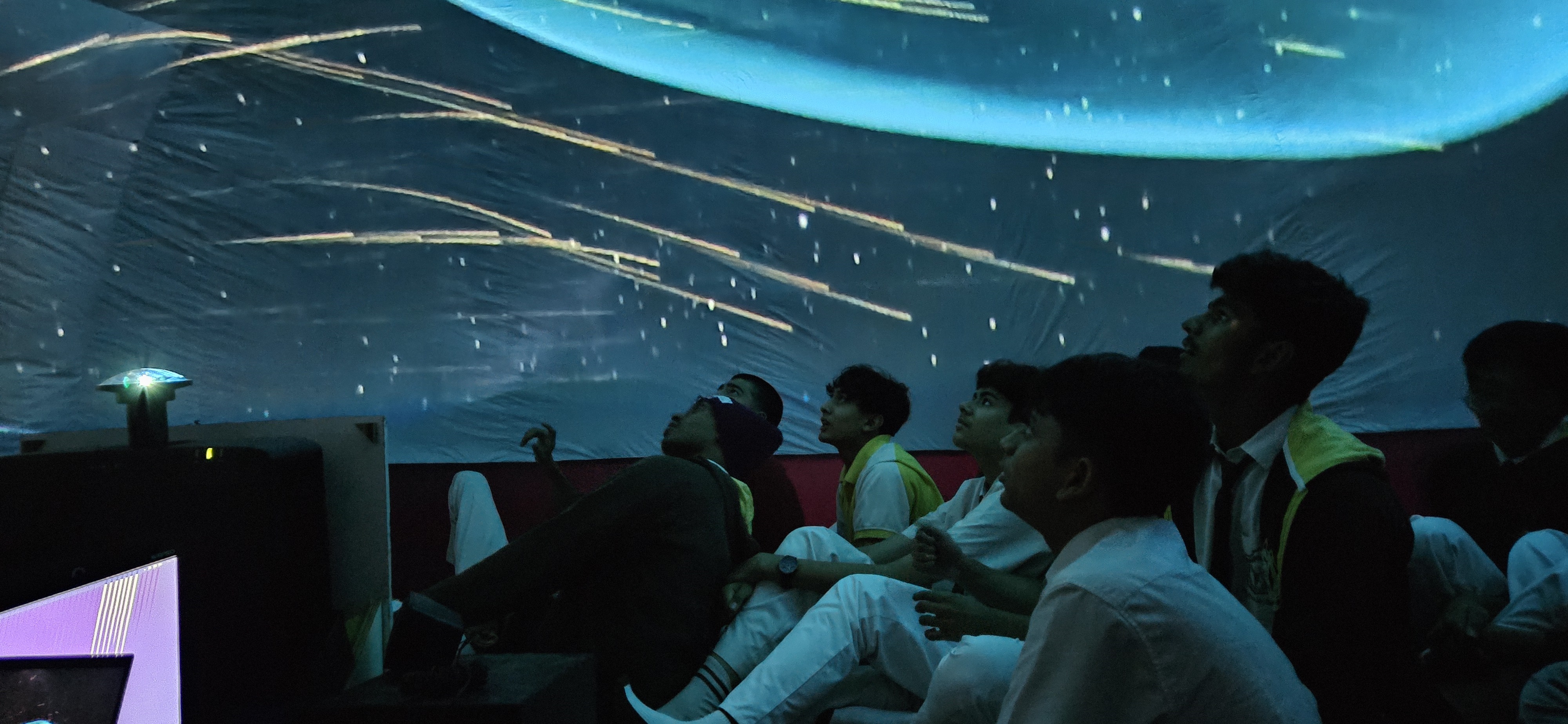 Students at the Mobile Digital Planetarium.