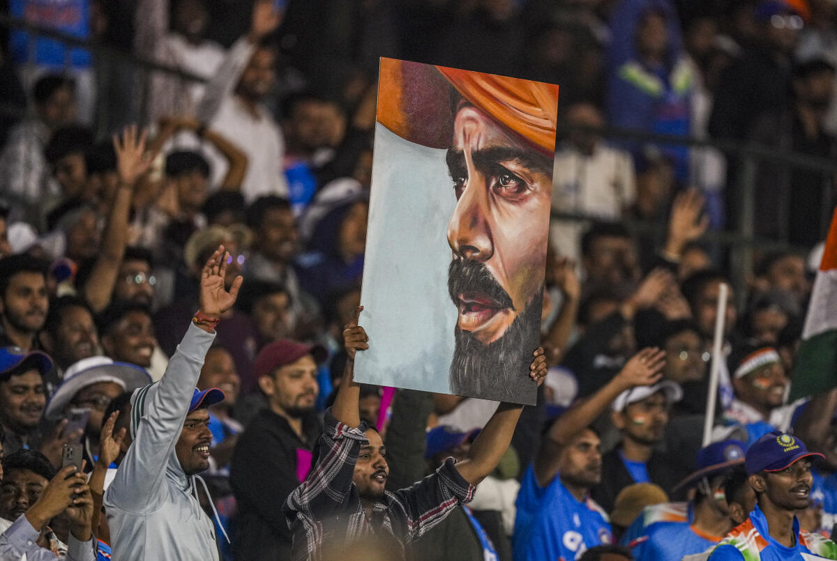 Supporters during the second ODI cricket match of a series between India and South Africa, at Shaheed Veer Narayan Singh International Stadium, in Raipur, Chhattisgarh