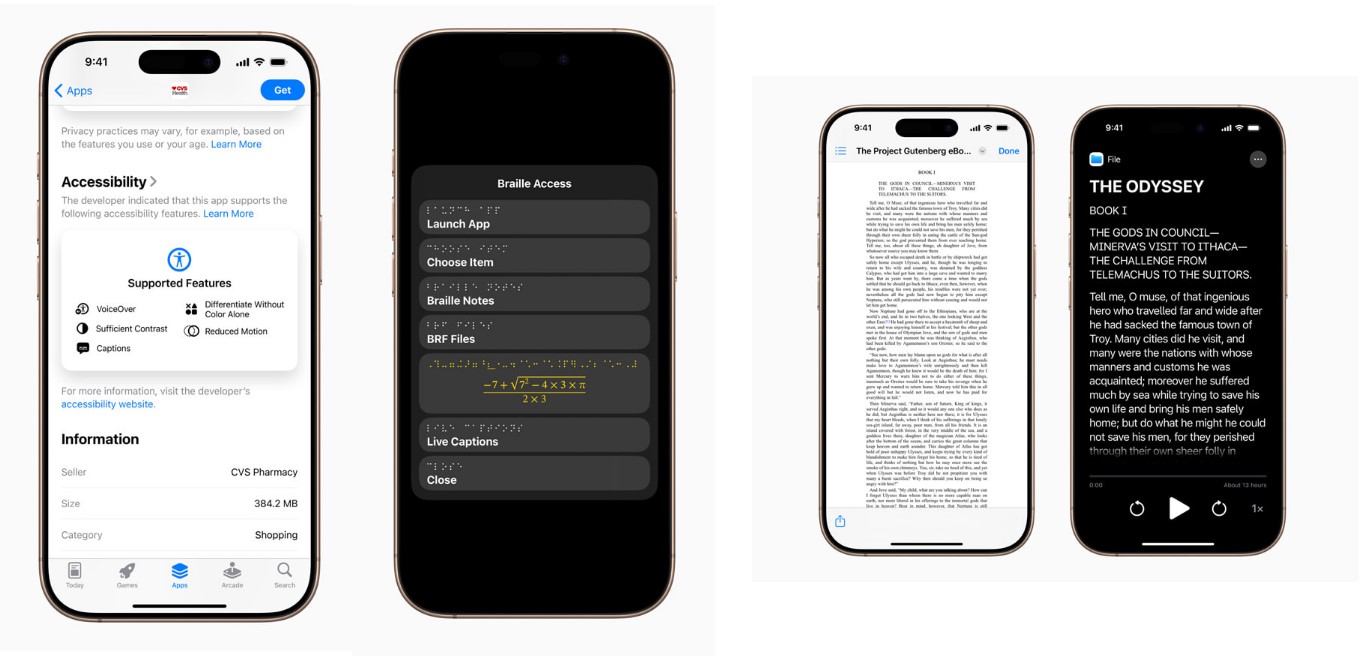 Apple iPhones support Voice Over, Braille, Live Caption and more accessibility features.