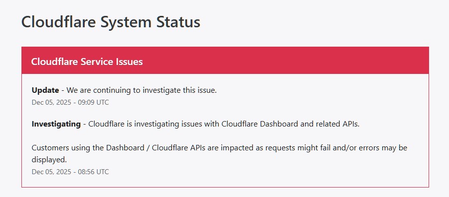 Cloudflare status dashboard.