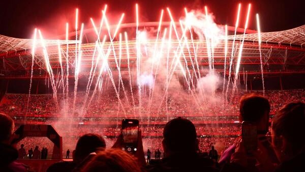General view of pyrotechnics before the Soccer Football - Primeira Liga - Benfica v Sporting CP match.
