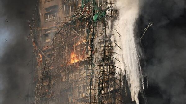 Wang Fuk Court housing complex during a deadly fire in Tai Po, Hong Kong.