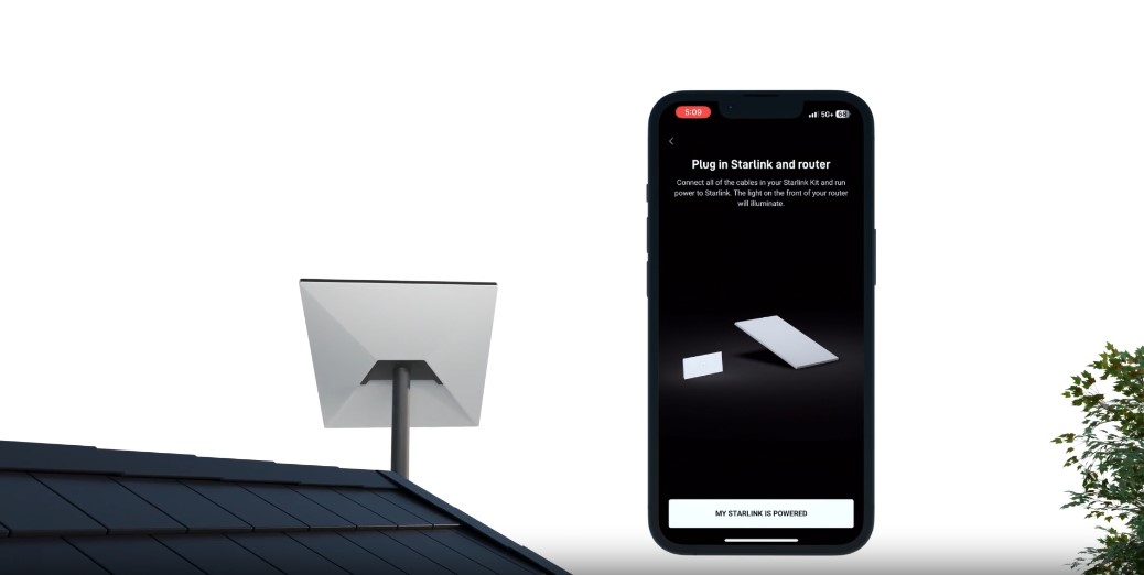 Starlink router placed on the roof.