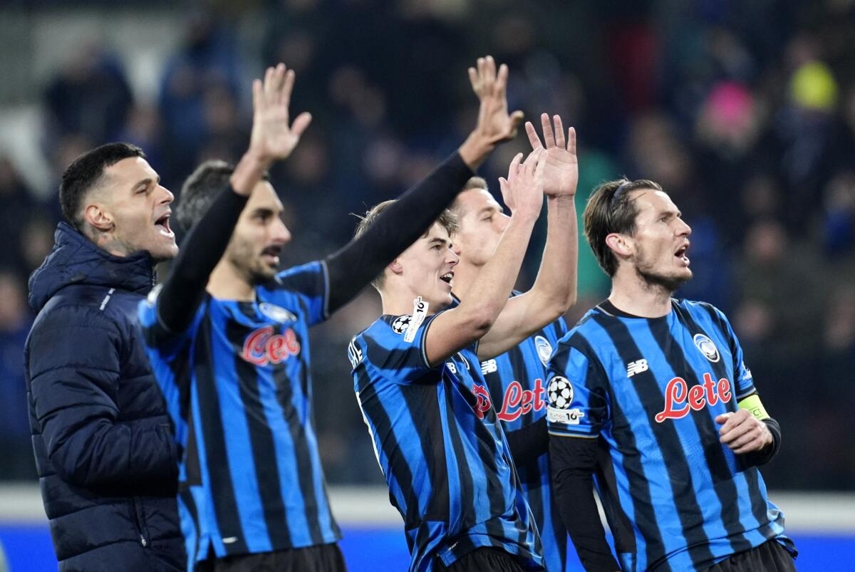 UEFA Champions League - Atalanta v Chelsea - Gewiss Stadium, Bergamo, Italy - December 9, 2025 Atalanta's Charles De Ketelaere and teammates celebrate after the match. Credit: Reuters