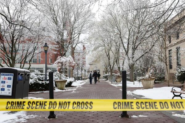 Students walk on campus following a shooting at Brown University, in Providence, Rhode Island, US.