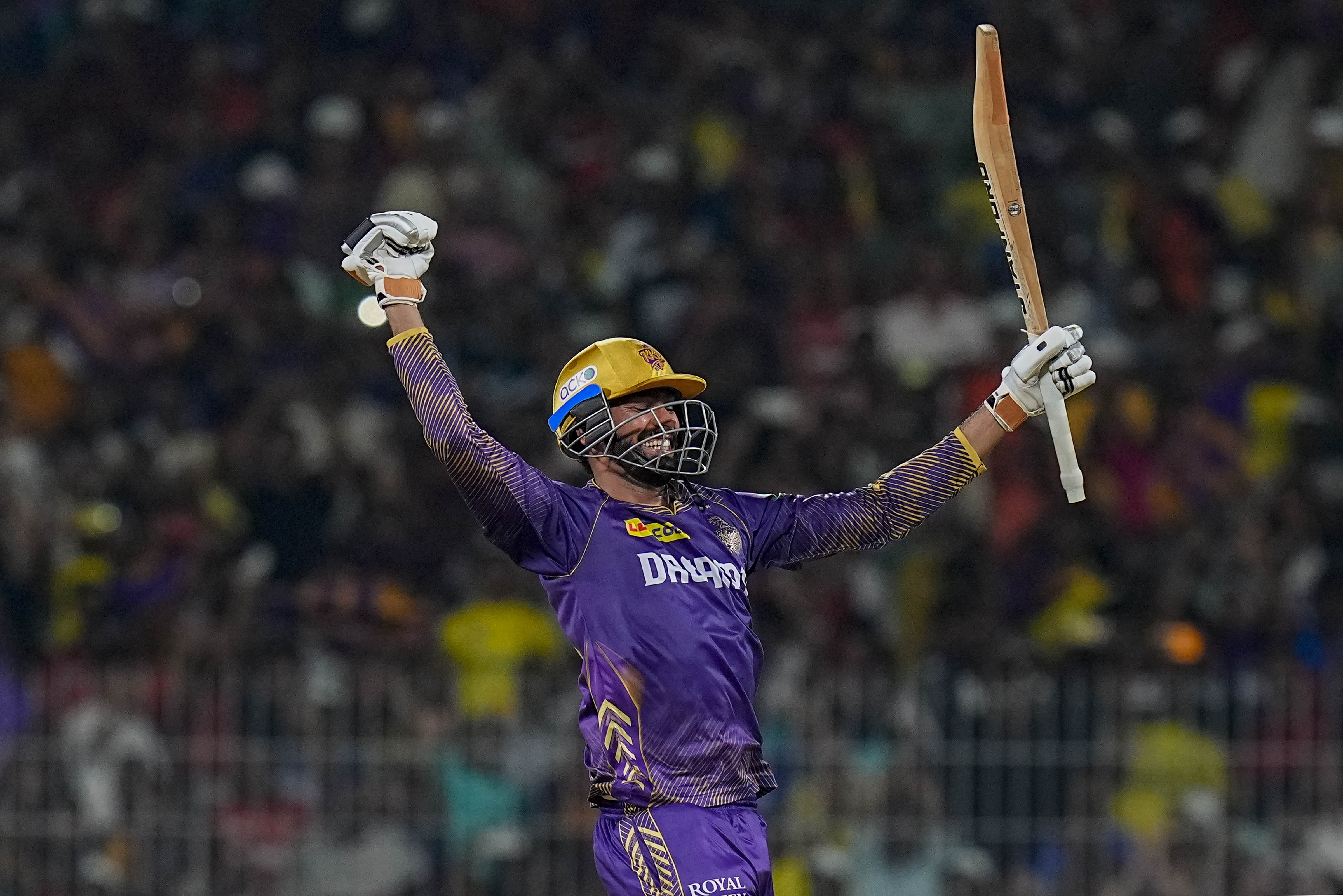 Chennai: Kolkata Knight Riders batter Venkatesh Iyer celebrates his team