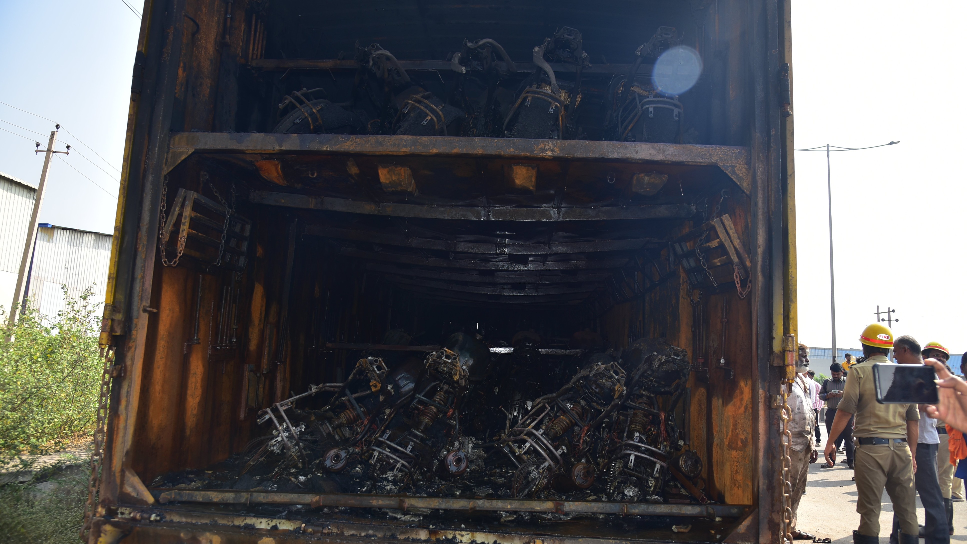 Karnataka: 40 new bikes gutted after truck catches fire