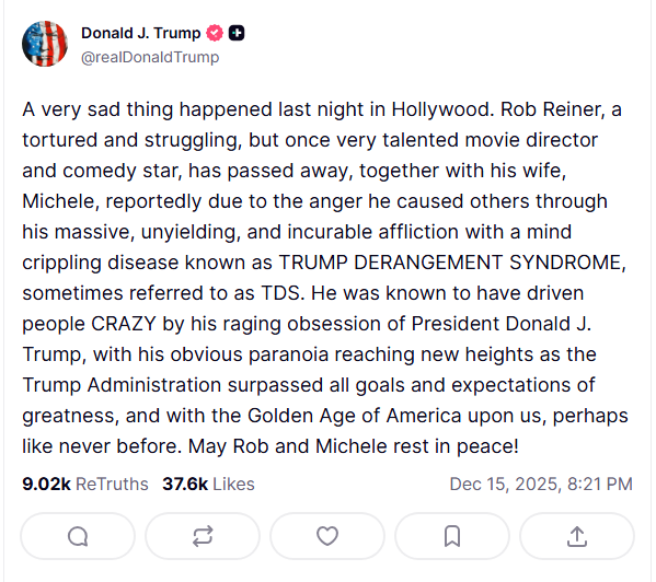 A screenshot of the post made by Trump on Truth.