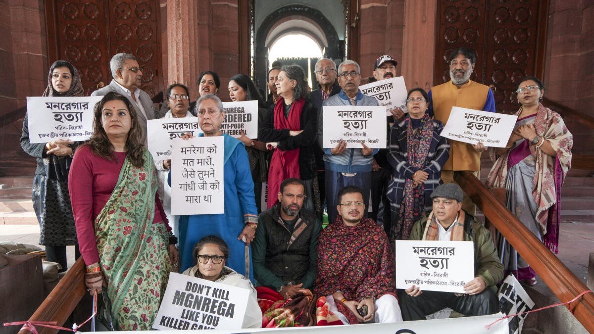 TMC MPs sit on 12-hour-long dharna against G RAM G Bill