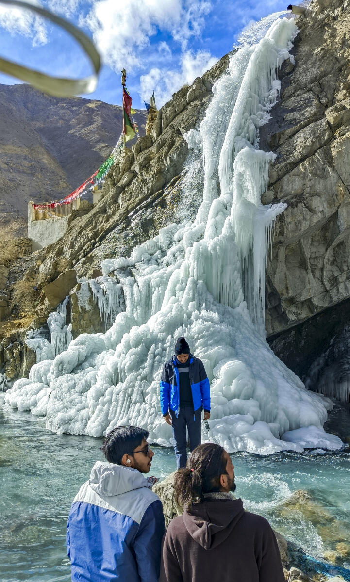  People visit the Ice Cafe during the winter season, in Lingti, Spiti Valley, Himachal Pradesh.