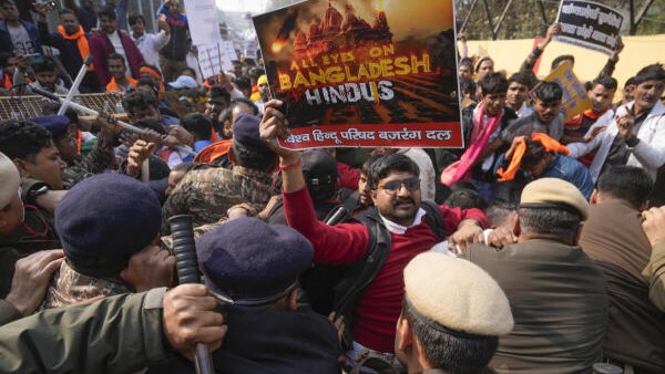 Hindu man's lynching: VHP, Bajrang Dal activists protest outside Bangladesh Deputy High Commission in Mumbai