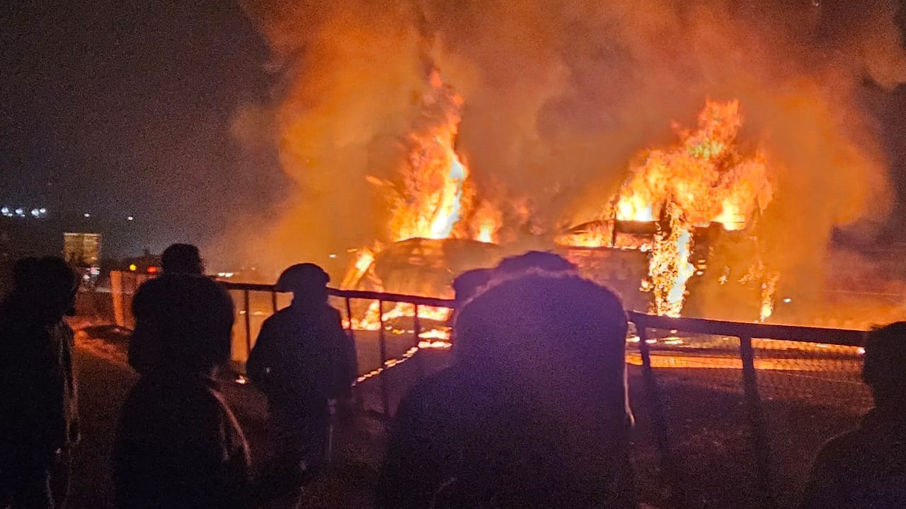 Private bus-truck collision; 25 people charred to death in Karnataka village