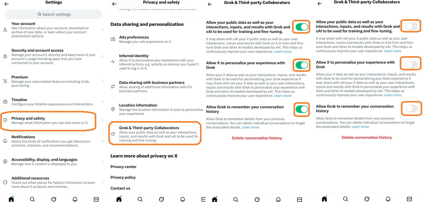 Steps on to how to disable X platform using your data to train Grok AI.