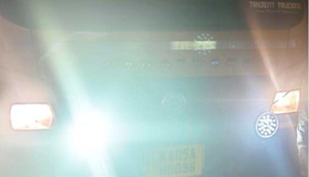 A lorry using high-beam light.