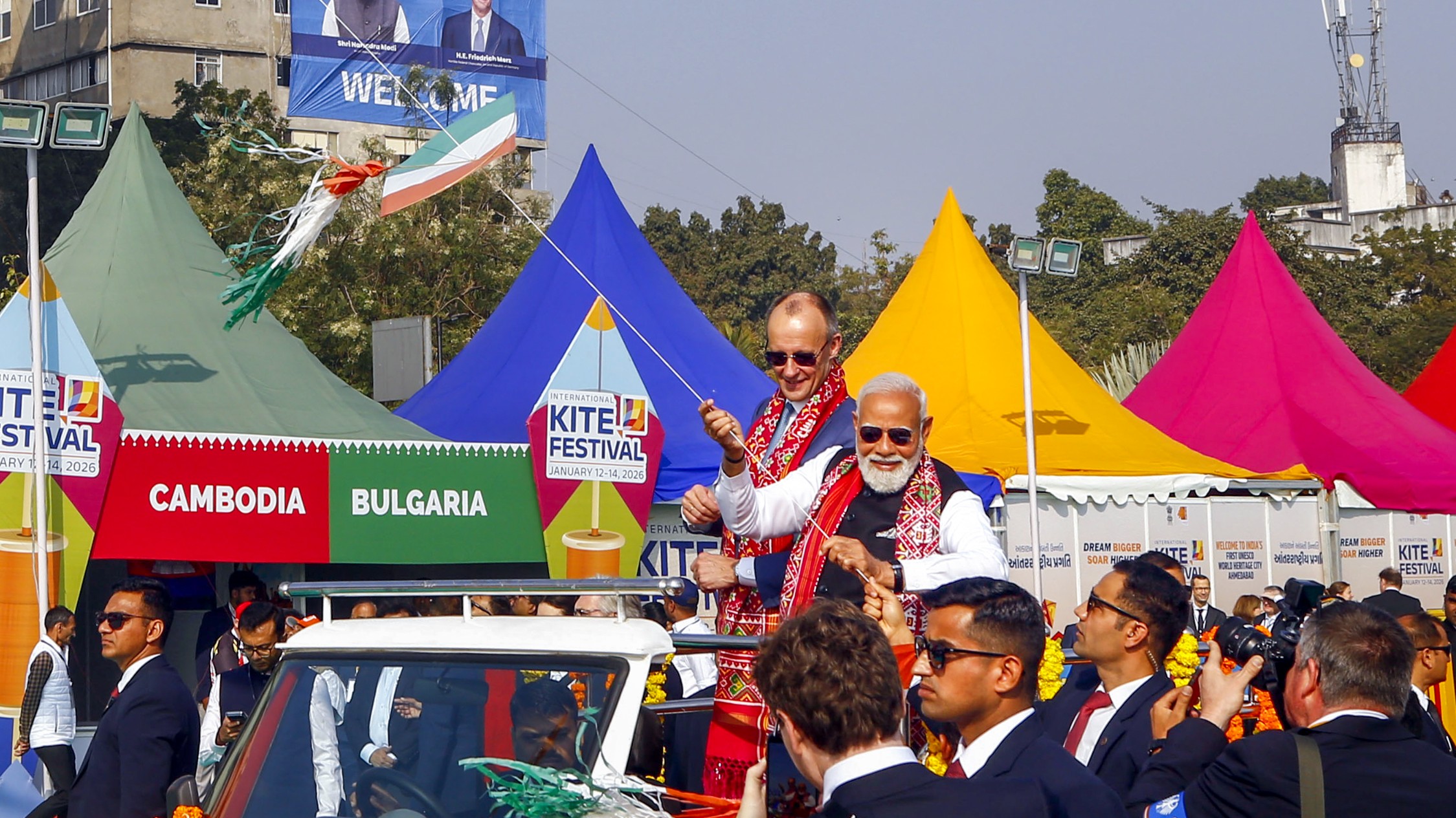 PHOTOS: PM Modi, German Chancellor Friedrich Merz enjoy kite flying at Sabarmati Riverfront in Ahmedabad
