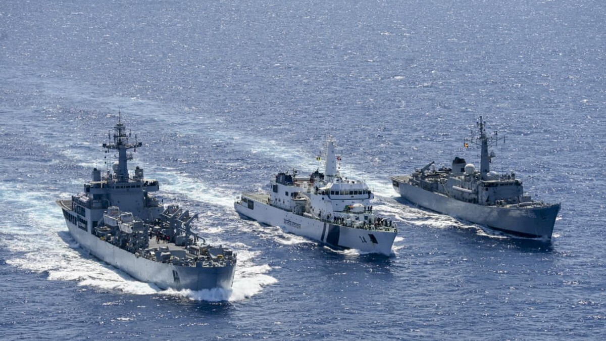 Indian Navy training squadron on port call in Singapore under Act East Policy