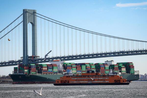 The container ship Talos arrives in New York Harbor in New York.