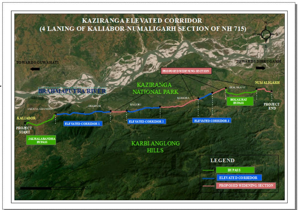 Map of the elevated wildlife corridor at Kaziranga. 