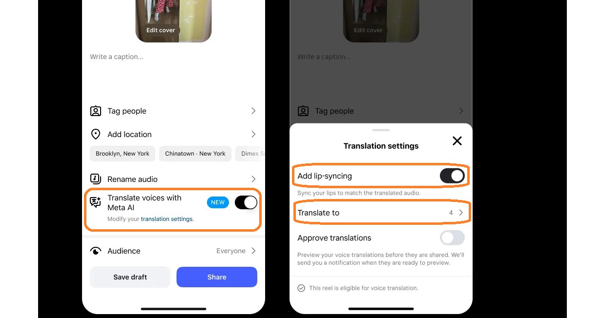 Steps on Instagram dubbing feature