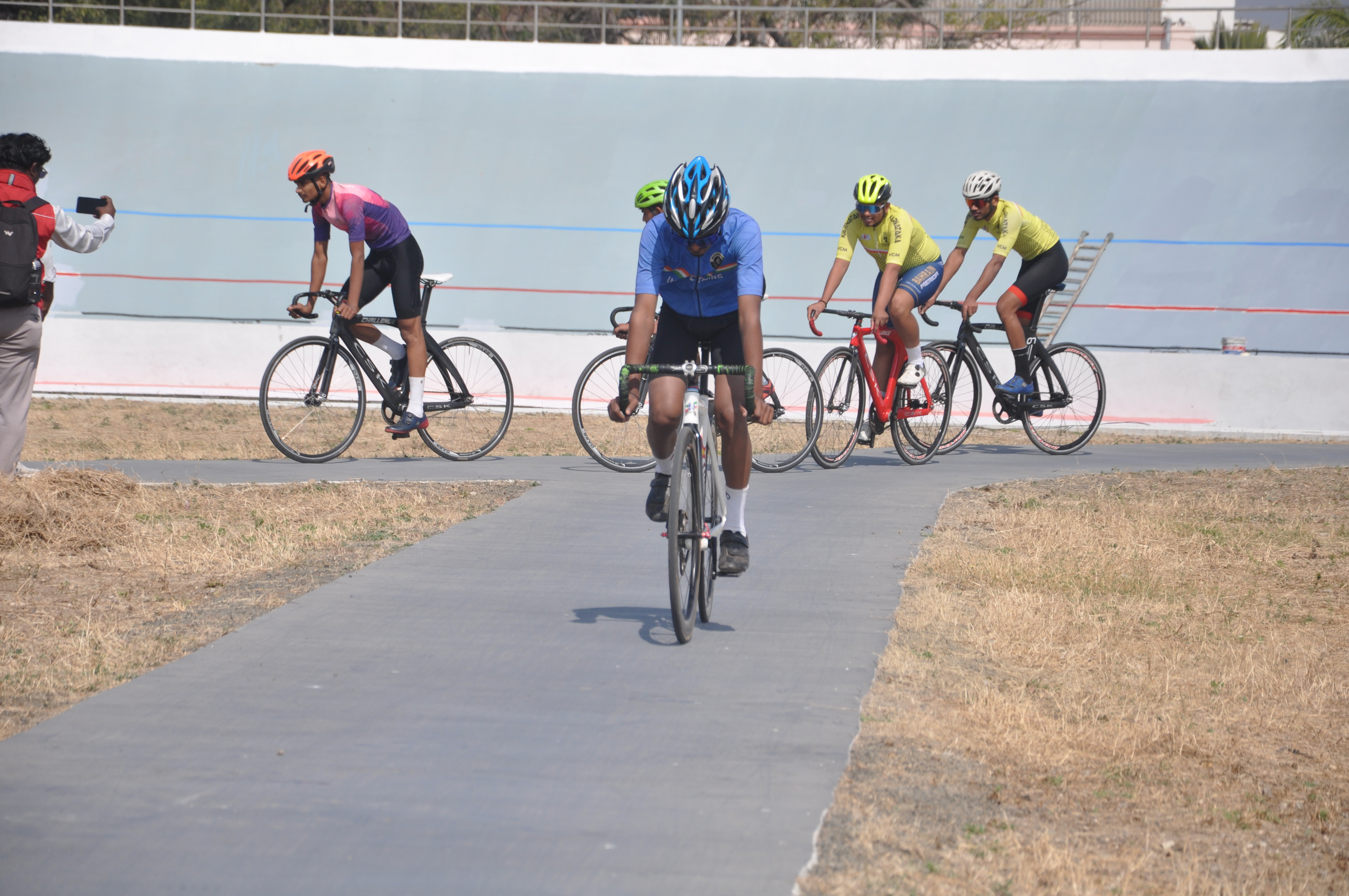 Cyclists practise at the velodrome in Vijayapura. Photo/Sanjeev Akki