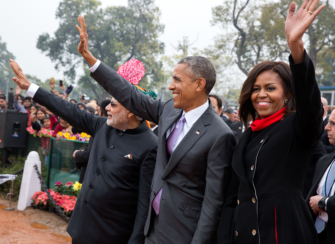 L-R: PM Modi, Barack Obama, Michelle Obama.