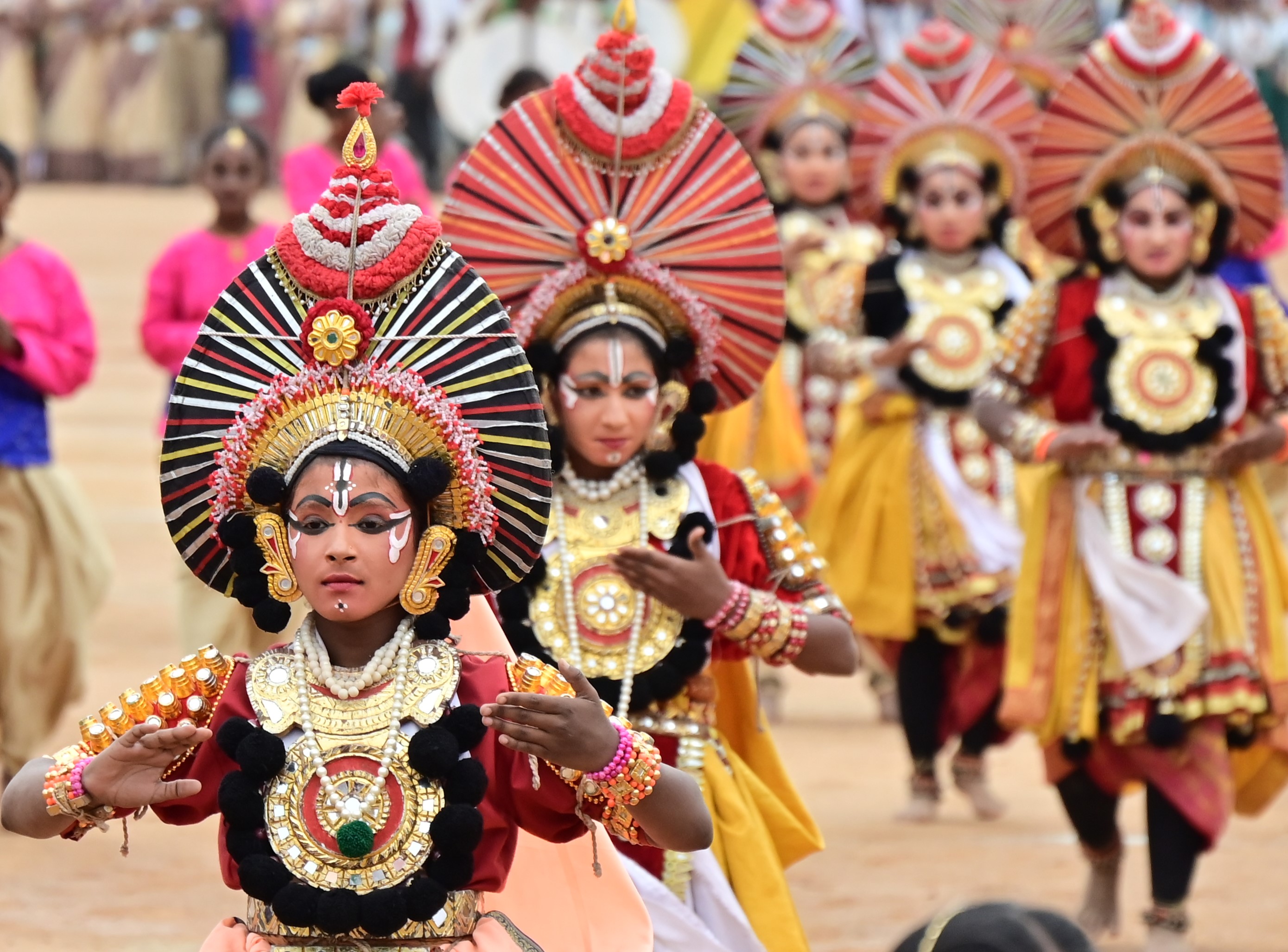 School students present Yakshagana at the celebrations. 