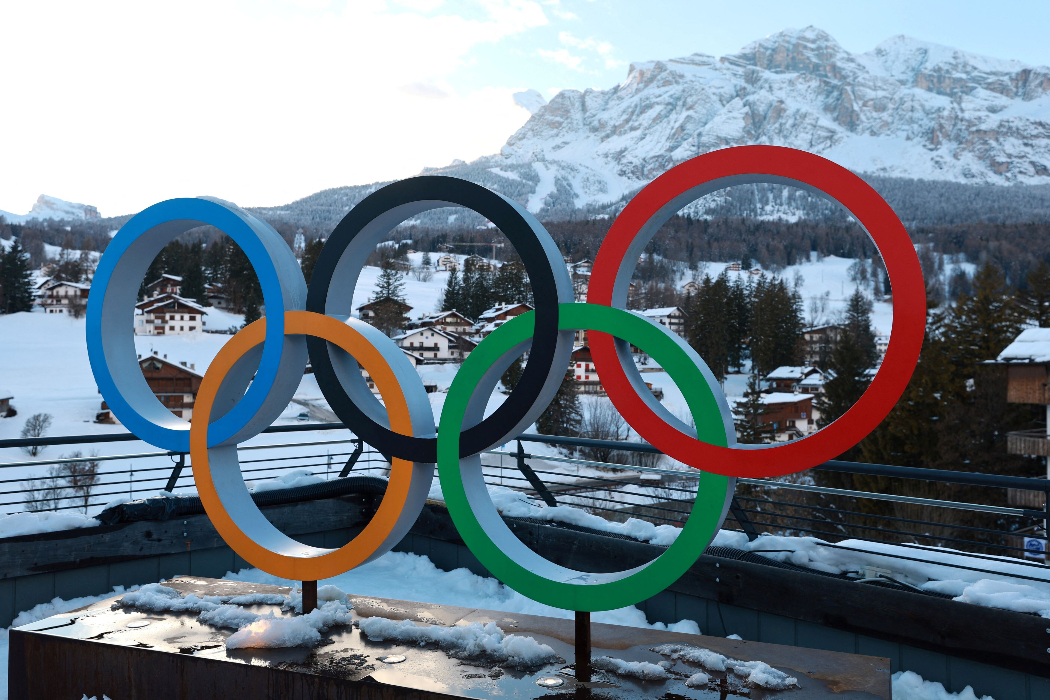 Olympic rings in snow ahead of the Milano Cortina 2026 Winter Olympics in Cortina Italy January 30 2026. 