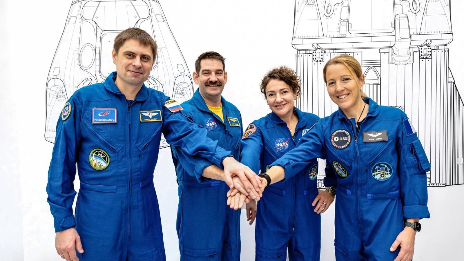 Crew-12 astronauts Sophie Adenot, Jessica Meir, Jack Hathaway and Andrey Fedyeav (right to left).