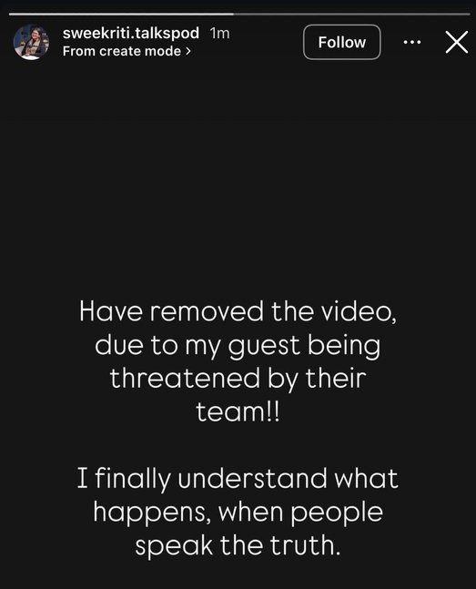 Screengrab of Sweekriti's Instagram story.