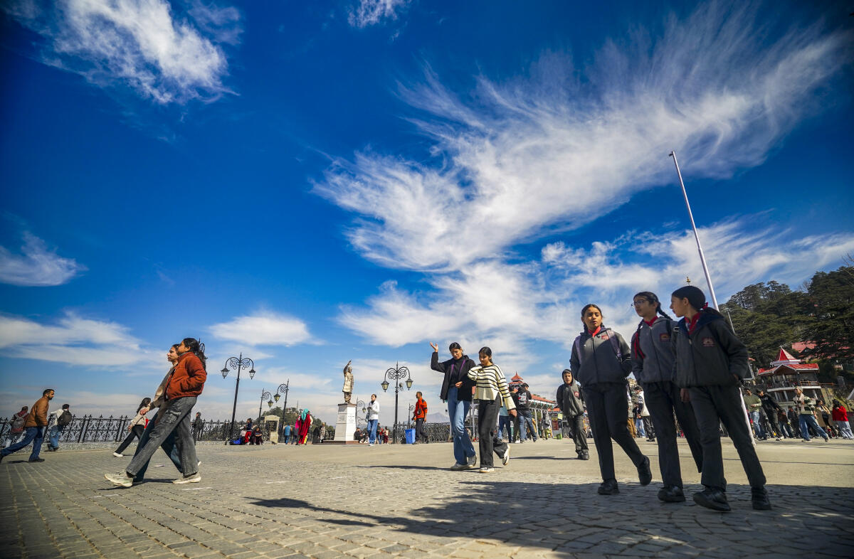 Clouds form patterns in a clear winter sky, in Shimla, Himachal Pradesh, Tuesday, Feb. 10, 2026. 
