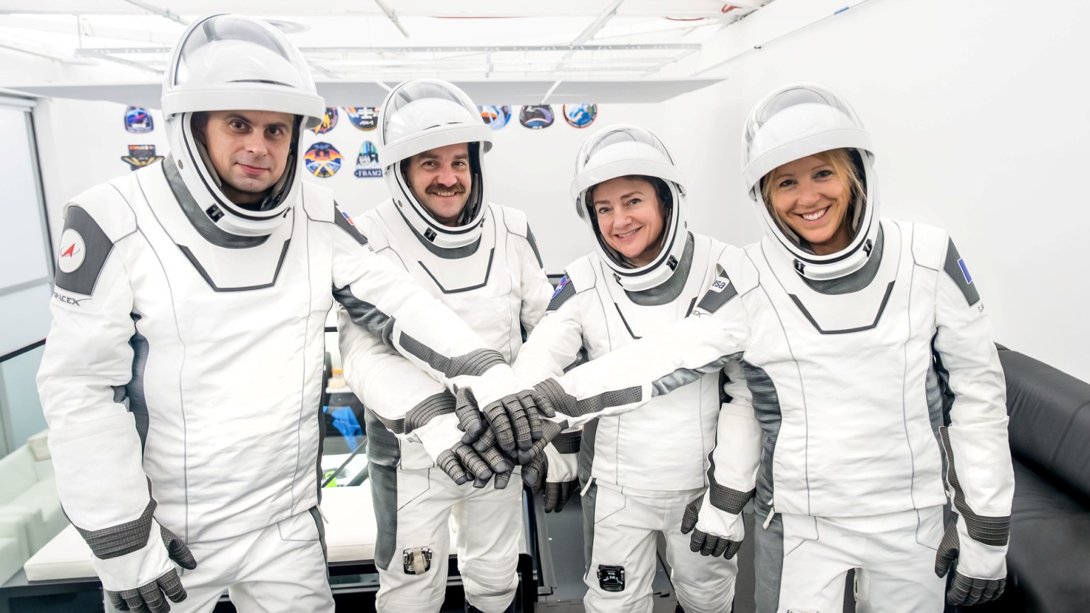Crew-12 astronauts Sophie Adenot, Jessica Meir, Jack Hathaway and Andrey Fedyeav (right to left).