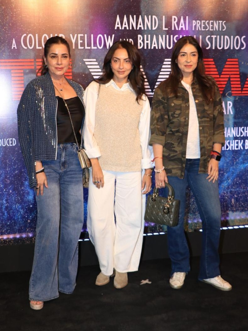 Neelam Kothari, Seema Kiran Sajdeh and Maheep Kapoor pose for the photos as they arrive for the special screening of Tu Yaa Main in Mumbai.