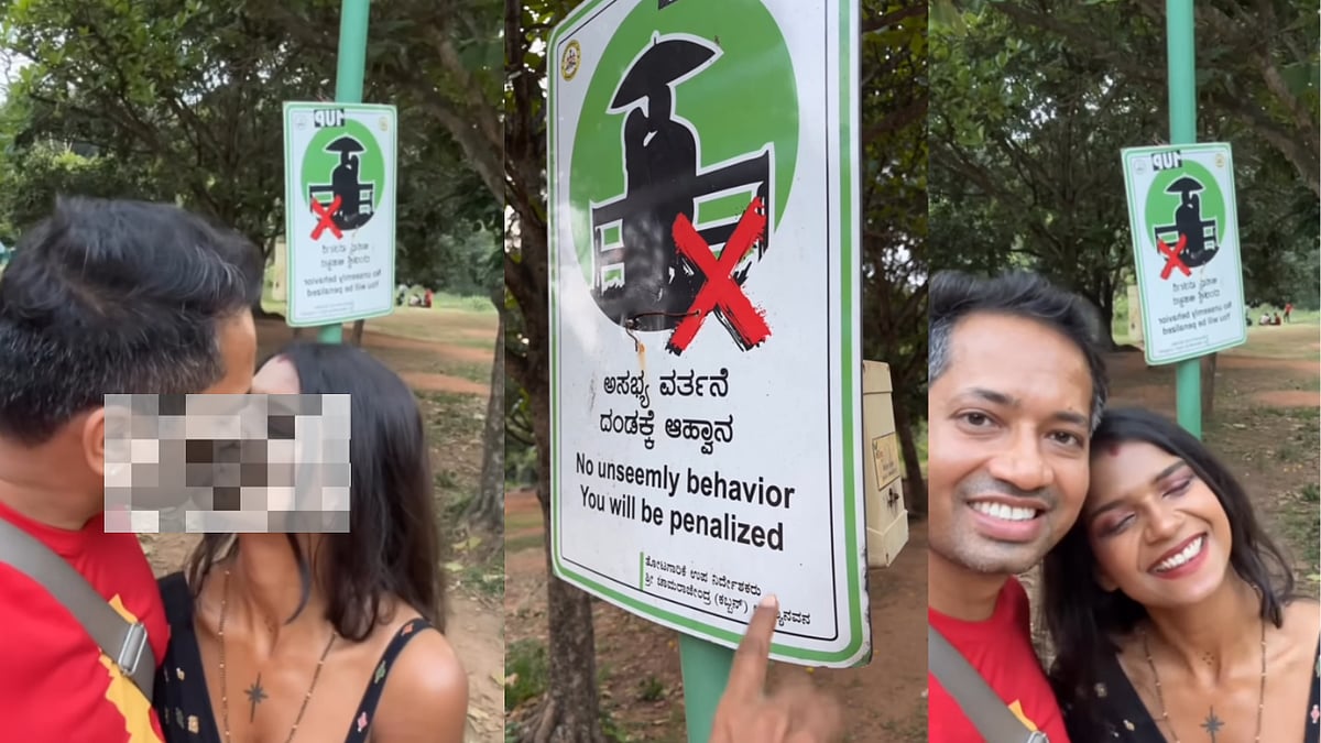 Influencer Kisses Husband at Cubbon Park's 'No Kissing' Sign, Video Goes Viral