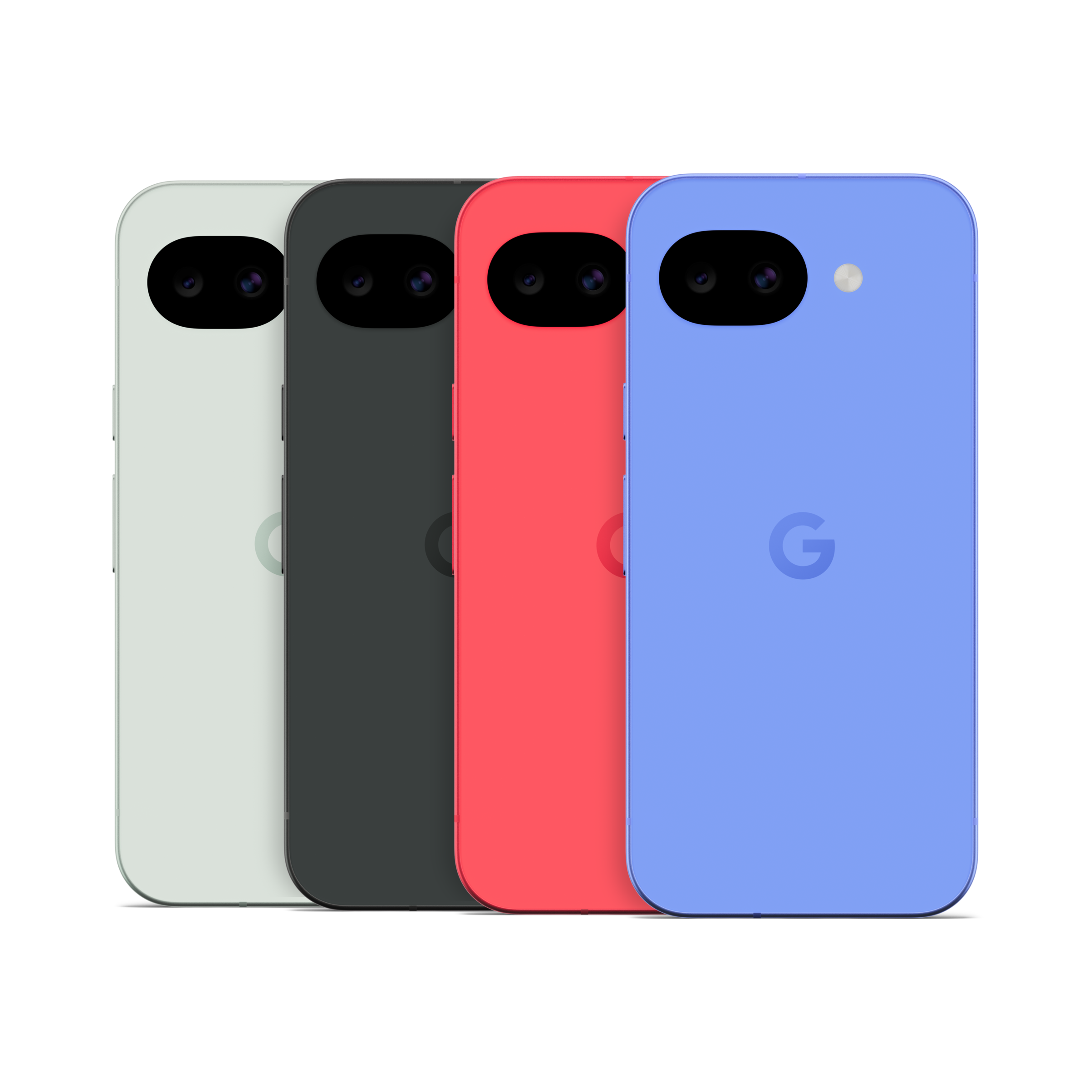 Pixel 10a colour options-- from left: fog, obsidian, berry and  lavender.