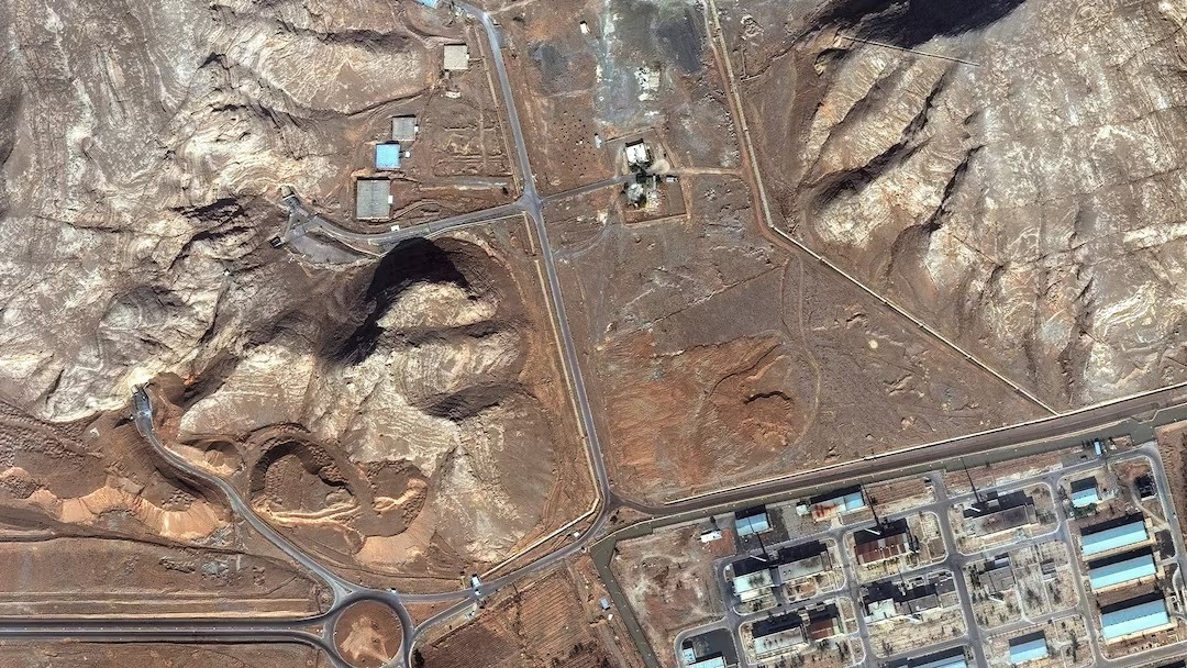 A satellite image shows un‑buried tunnel entrances at Isfahan nuclear complex, in Isfahan, Iran, November 11, 2024.
