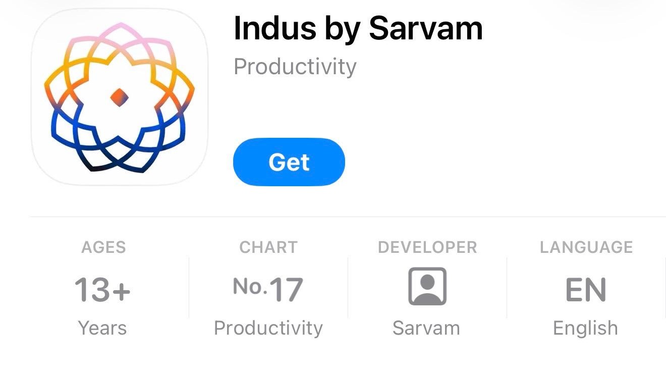 Sarvam AI app Indus on Apple App Store.