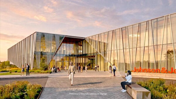 An undated rendering shows a concept of a Johnson &amp; Johnson new cell therapy facility to be built in Pennsylvania, US.