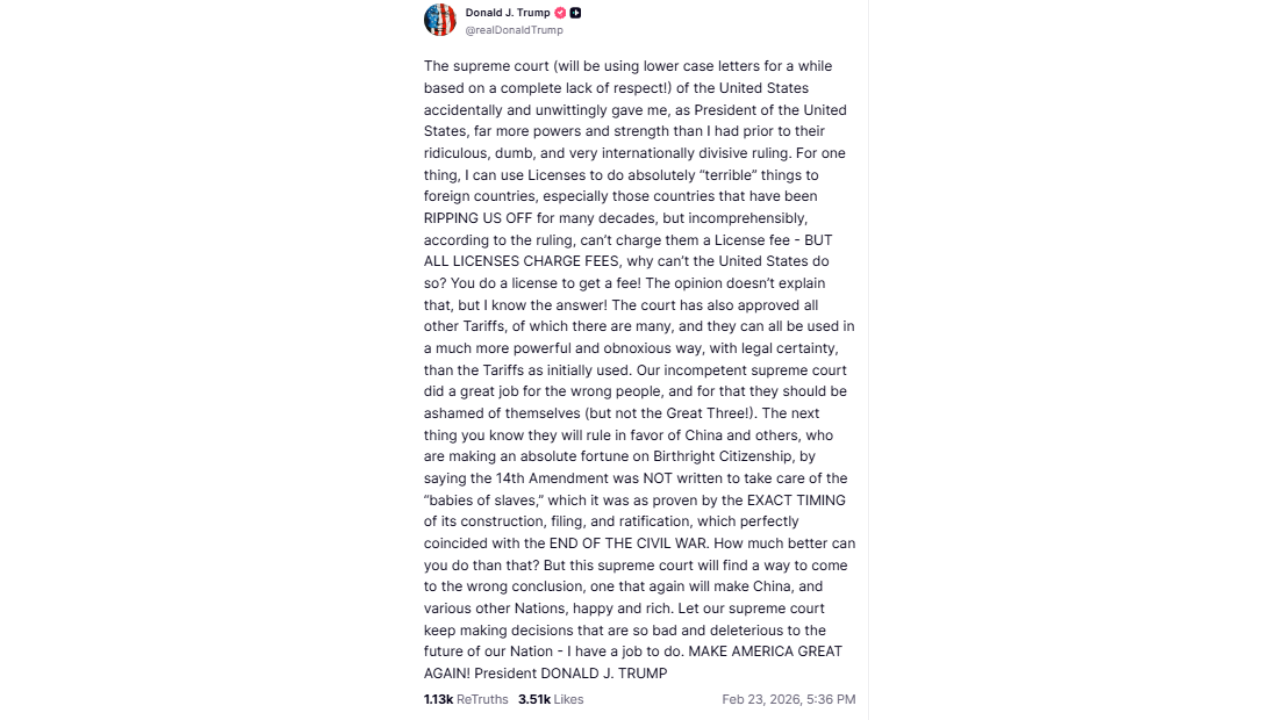 US President Donald Trump on Truth Social