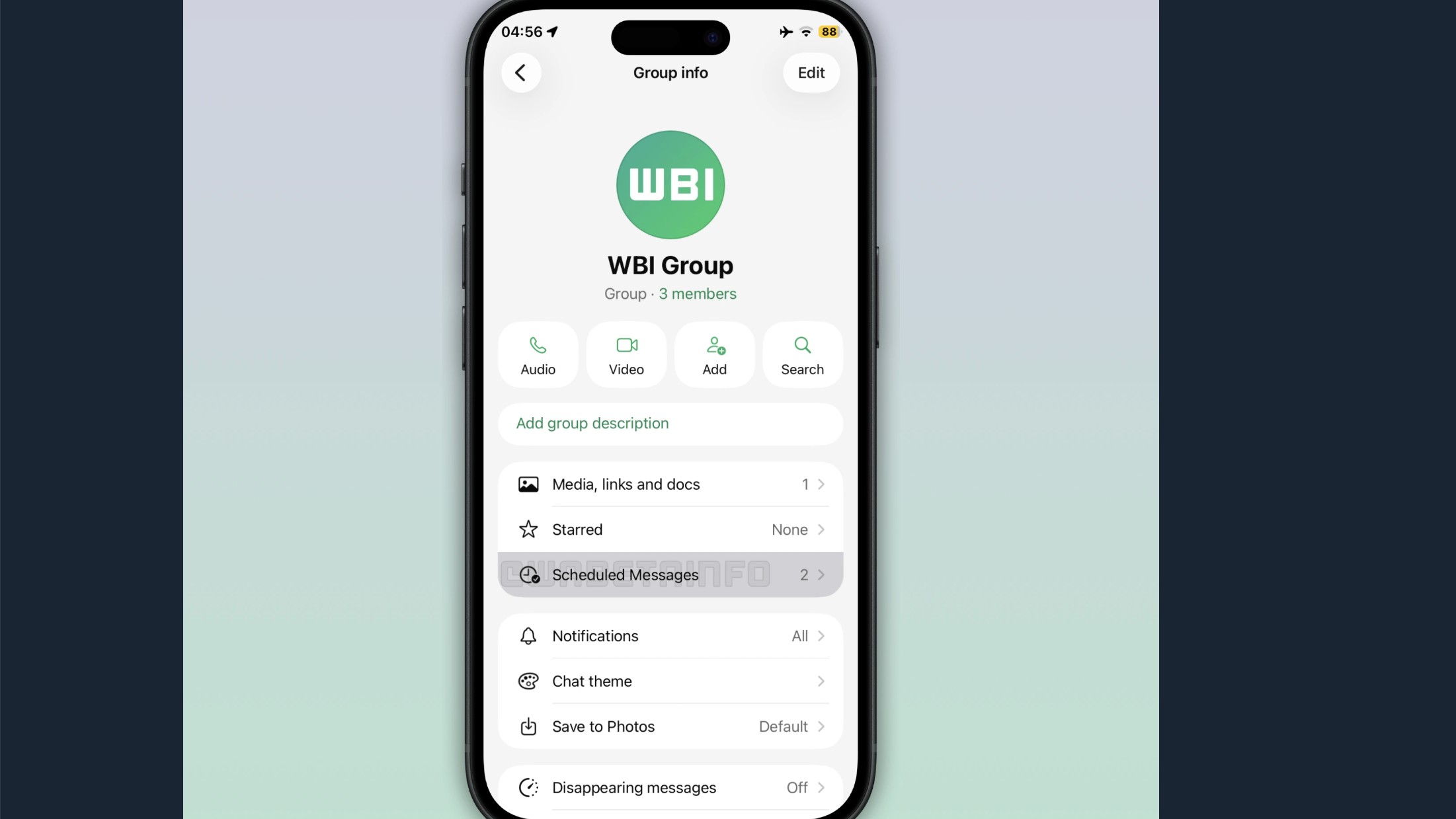 WhatsApp testing message schedule feature.