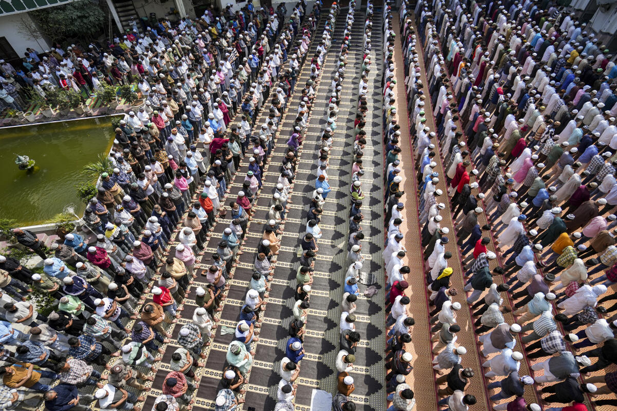 People offer prayers on the second friday of the holy month of 'Ramzan', at the Khairuddin Masjid, in Amritsar