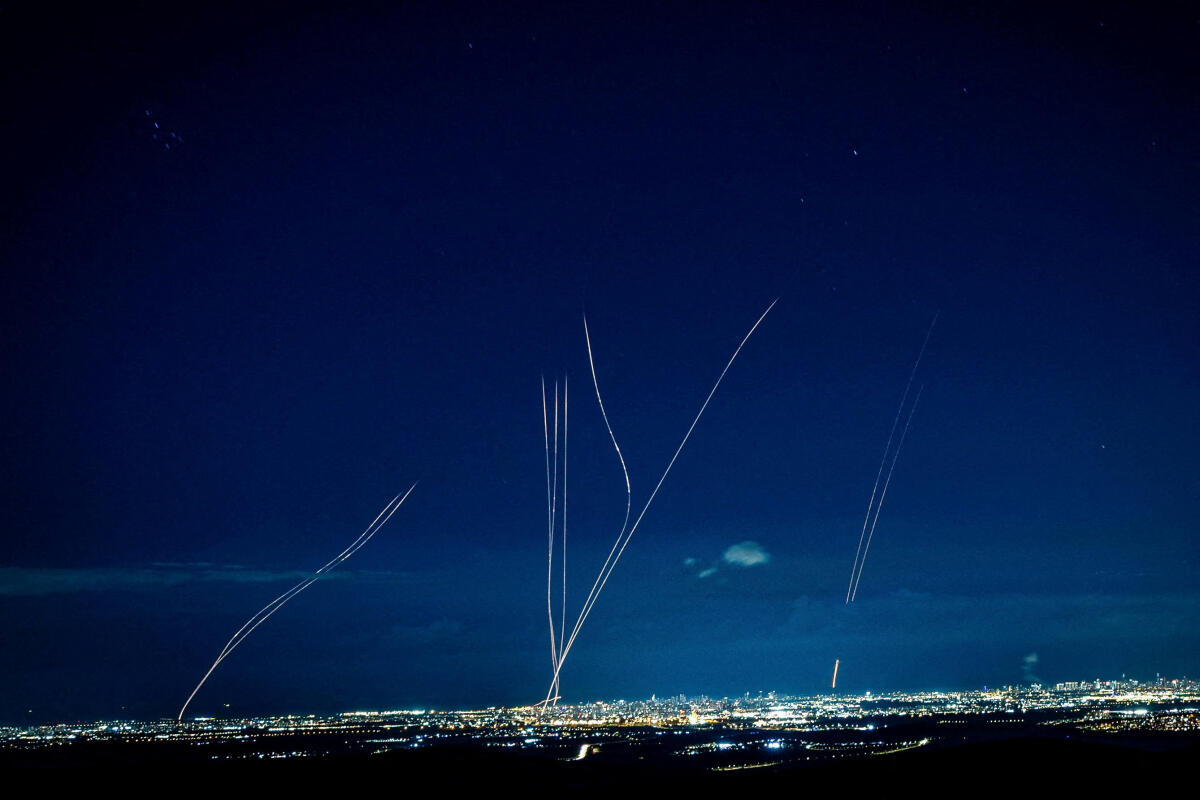 Interceptions attempt after Iran launched missiles into Israel, following Israeli and US strikes on Iran, in central Israel