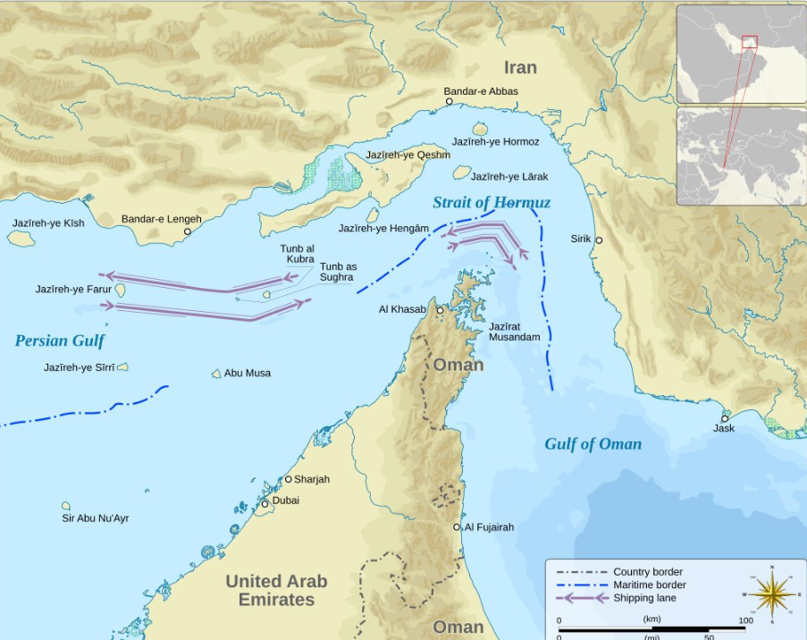 The Strait of Hormuz accounts for almost a fifth of the total global trade.