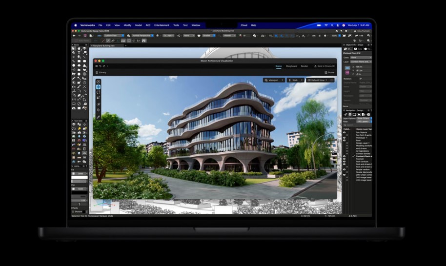 With Apple’s third-generation ray-tracing engine in M5 Pro and M5 Max, users experience an up to 35 percent graphics uplift as compared to the previous generation when rendering intricate 3D designs with incredible detail.