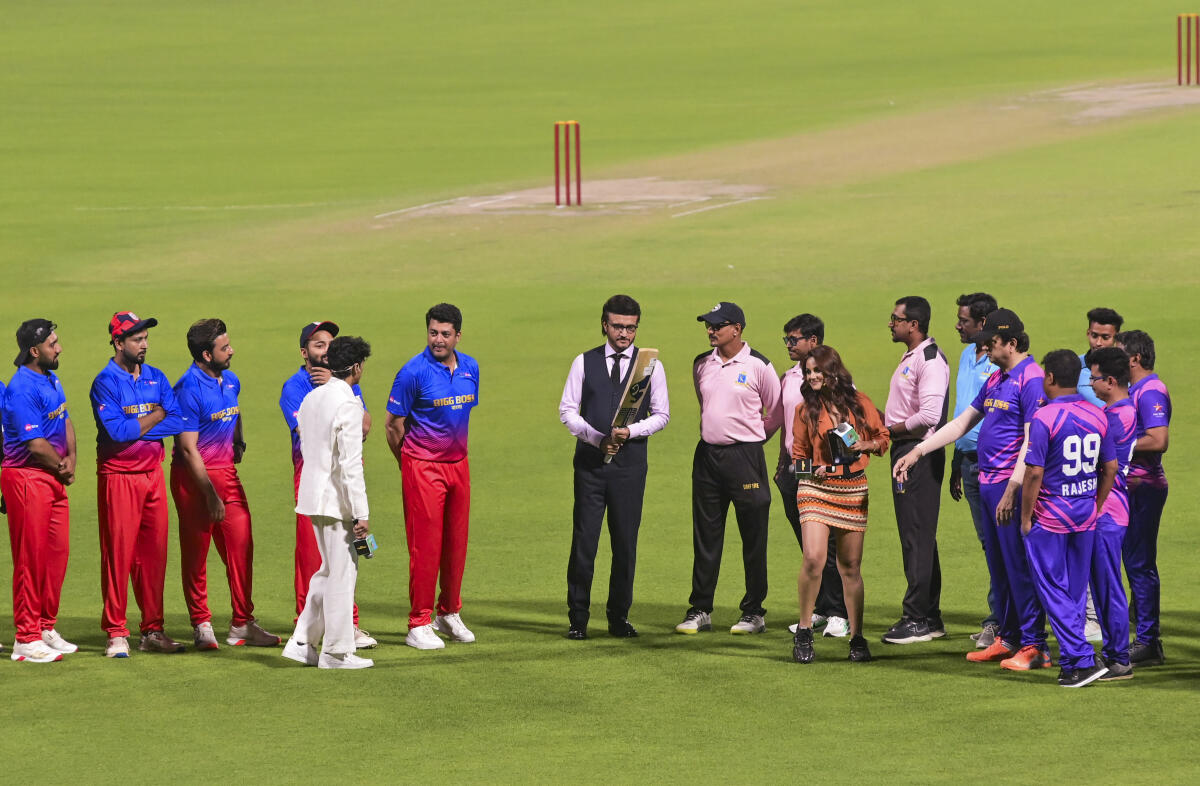Cricket Association of Bengal (CAB) President Sourav Ganguly and former men's cricket team captain Sourav Ganguly, actors Anindya Sengupta, Trina Saha and Jisshu Sengupta with others during the announcement ceremony of 'Big Boss Bangla', at the Eden Gardens, in Kolkata. PTI