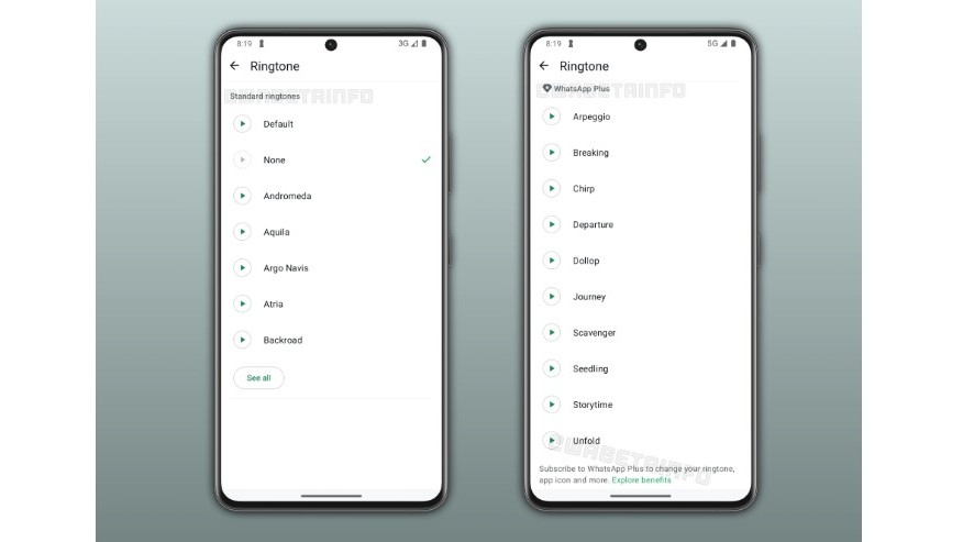 New ringtone options will be offered to WhatsApp premium plans.