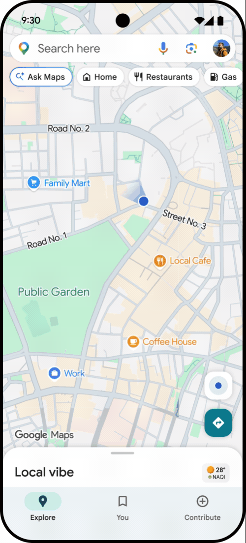 Ask Maps feature to seek good 'dining' place.